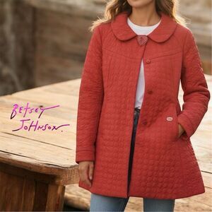 Betsey Johnson Women's Red Quilted Retro Feminine Swing Coat A Line Mid Length